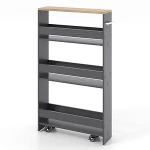 SlickBlue Rolling Kitchen Slim Storage Cart Mobile Shelving Organizer with Handle-Gray