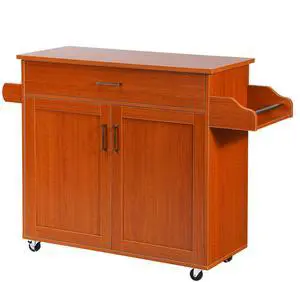 SlickBlue Rolling Kitchen Island Cart with Towel and Spice Rack-Orange