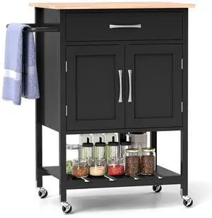 SlickBlue Rolling Kitchen Island Cart with Drawer and Towel Rack