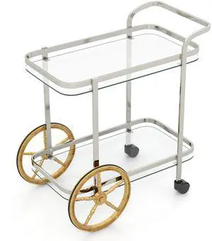 SlickBlue 2-Tier Tempered Glass Bar Cart with 2 Large Aluminum Wheels and 2 Rolling Casters