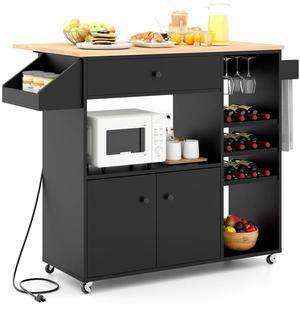 SlickBlue Drop Leaf Mobile Kitchen Island Cart with Power Outlet and Adjustable Shelf