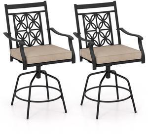 SlickBlue Outdoor Swivel Bar Stools Set of 2 with Seat Cushions-Brown