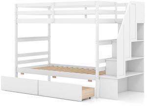 SlickBlue Twin Over Twin Bunk Bed with Storage Stairs and Drawers-White