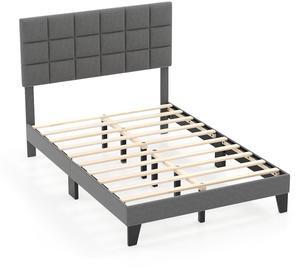 SlickBlue Full Size Modern Linen Bed Frame with Adjustable Headboard-Gray