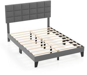 SlickBlue Queen Size Modern Linen Bed Frame with Adjustable Headboard-Gray