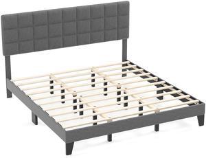 SlickBlue King Size Modern Linen Bed Frame with Adjustable Headboard-Gray
