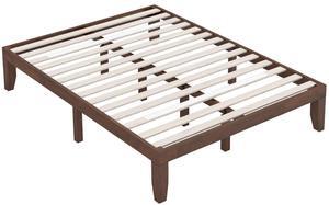 SlickBlue 14 Inch King Size Rubber Wood Platform Bed Frame with Wood Slat Support-Walnut