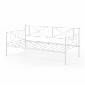 SlickBlue Metal Daybed Twin Bed Frame Stable Steel Slats Sofa Bed-White