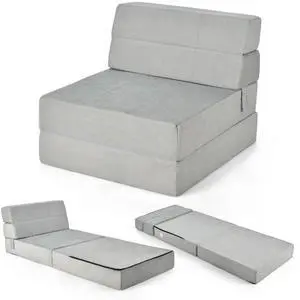 SlickBlue Tri-Fold Folding Chair Convertible Sleeper Bed-Gray