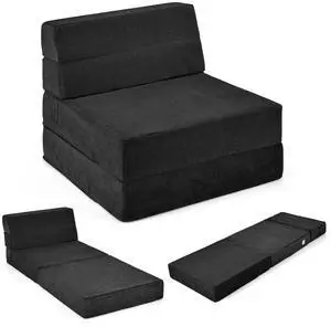 SlickBlue Tri-fold Folding Sleeper Sofa Bed for Living Room Bedroom-Black
