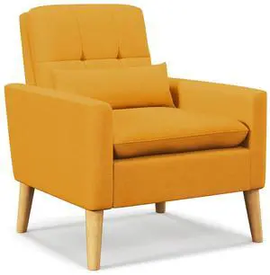 SlickBlue Accent Chair with Lumbar Pillow  Natural Rubber Wood Legs  Padded Cushions-Yellow