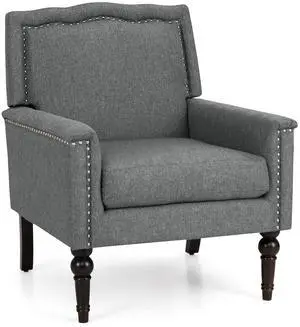 SlickBlue Mid-century Modern Armchair Linen Fabric Upholstered Accent Chair with Cushion-Gray