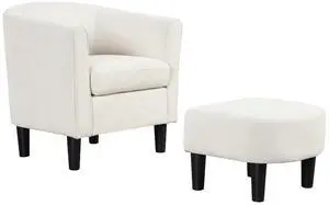 SlickBlue Upholstered Teddy Velvet Club Barrel Chair with Ottoman with Footrest-Beige