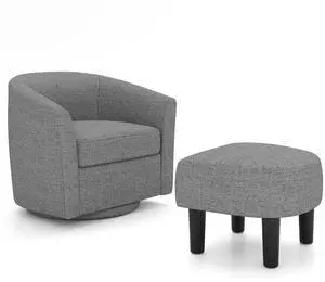 SlickBlue Modern Club Swivel Accent Chair with Ottoman Footrest Curved Backrest-Grey