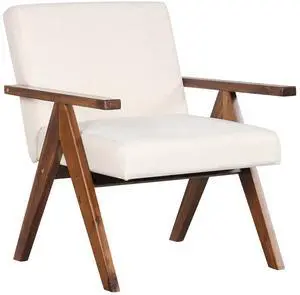 SlickBlue Modern Accent Chair Linen Fabric Armchair with Solid Acacia Wood Frame-Beige