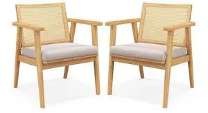 SlickBlue Mid Century Modern Accent Chairs Set of 2 with Breathable Rattan Back-Natural