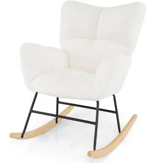 SlickBlue Nursery Rocking Chair with Comfy Backrest and Armrest-Beige