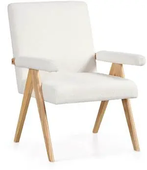 SlickBlue Mid Century Modern Accent Chair with Rubber Wood Frame and Padded Armrests-White