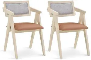 SlickBlue Mid Century Wooden Accent Chairs with Leathaire Seat Cushions Set of 2-Beige