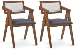 SlickBlue Mid Century Wooden Accent Chairs with Leathaire Seat Cushions Set of 2-Walnut