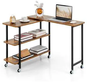 SlickBlue 360° Rotating Sofa Side Table with 2-Tier Storage Shelves-Brown