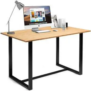 SlickBlue Computer Desk with Bamboo Top & Metal Frame-Natural Desk