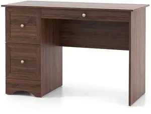 SlickBlue Wooden Vintage Computer Desk with 3 Drawers for Home and Office-Walnut