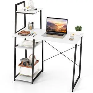 SlickBlue Compact Computer Desk Workstation with 4 Tier Shelves for Home and Office-White