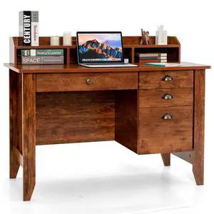 SlickBlue Vintage Computer Desk with Storage Shelves and 4 Drawers-Rustic Brown