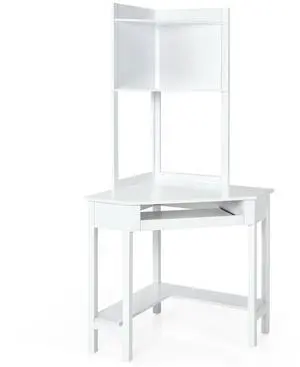 SlickBlue Corner Computer Desk with Hutch and Storage Shelves-White