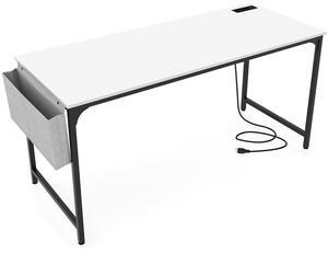 SlickBlue 60 Inch Computer Desk with Charging Station Storage Bag-White