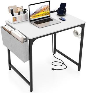 SlickBlue 32 Inch Computer Desk Small Home Office Desk with Charging Station-White