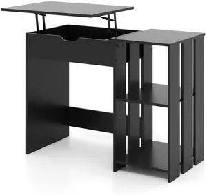SlickBlue Space Saving Computer Desk with Hidden Compartment and Open Storage Shelves-Black