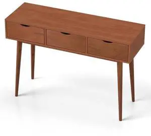 SlickBlue 48 Inch Writing Computer Desk with 3 Drawers Solid Wood Legs-Walnut