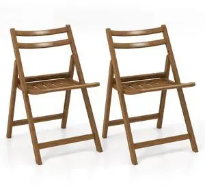 SlickBlue Folding Dining Chair Set of 2 with Rubber Wood Frame and Slatted Seat-Walnut