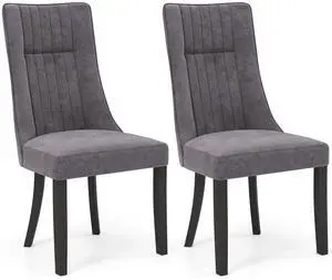SlickBlue Channel Tufted Dining Chairs Set of 2 Upholstered Kitchen Side Chairs with High Backrest-Gray