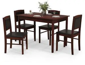 SlickBlue 5-Piece Dining Set for 4 with Rubber Wood Legs for Small Dining Room-Brown