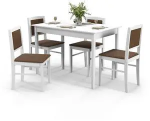 SlickBlue 5-Piece Dining Set for 4 with Rubber Wood Legs for Small Dining Room-White