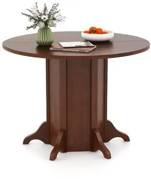 SlickBlue Round Dining Table with Pedestal Base for 4-6 People-Walnut