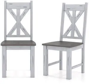 SlickBlue Farmhouse Chair Set of 2 with Rubber Wood Frame and Elegant Hollowed Backrest-Gray