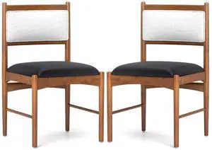 SlickBlue Wooden Dining Chair Set of 2 with Rubber Wood Frame and Faux Sherpa Backrest-Walnut