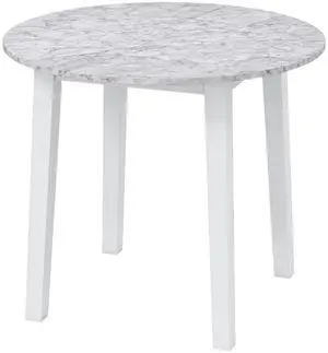 SlickBlue 35 Inch Round Dining Table with Rubber Wood Legs and Marble-textured Veneer Tabletop-White