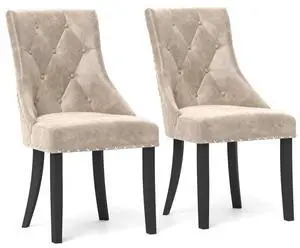SlickBlue Tufted Wingback Upholstered Dining Chairs Set of 2-Light Brown