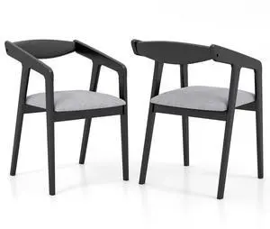 SlickBlue Wooden Dining Chair Set of 2 with Rubber Wood Frame  Armrests and Padded Cushion-black