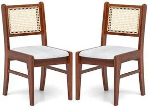 SlickBlue Wooden Kitchen Chairs with Cane Back Rubber Wood Frame and Padded Seat-Coffee