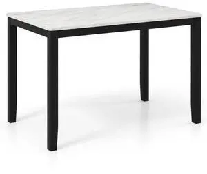 SlickBlue 45 Inch Rectangular Mid Century Dining Table with Faux Marble Tabletop for 4 People-Black & White