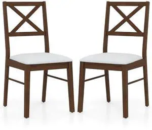 SlickBlue Upholstered Side Dining Chairs Set of 2 with Rubber Wood Frame-Brown