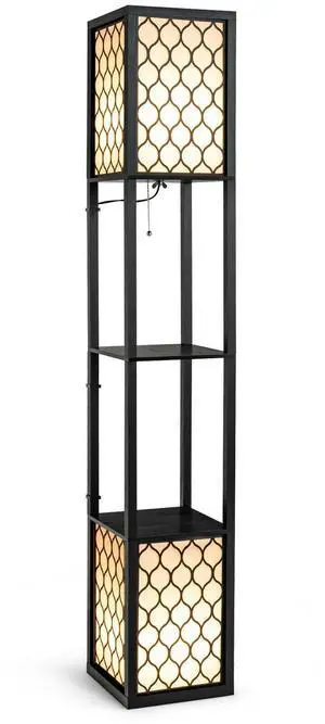 SlickBlue Modern Shelf Freestanding Floor Lamp with Double Lamp Pull Chain and Foot Switch