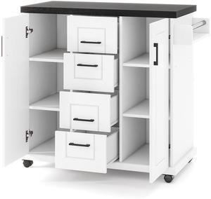 SlickBlue Rolling Kitchen Island Cart on Wheels with Storage Cabinets-White