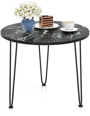SlickBlue Round Coffee Table with Thickened Tabletop and Metal Tripod Legs-Black